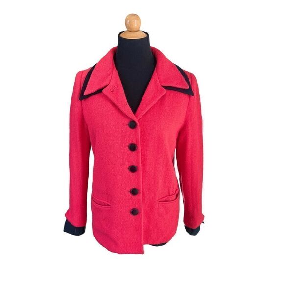 CHRISTIAN DIOR VINTAGE WOOL RED AND BLACK BLAZER SIZE 8 - Picture 1 of 8